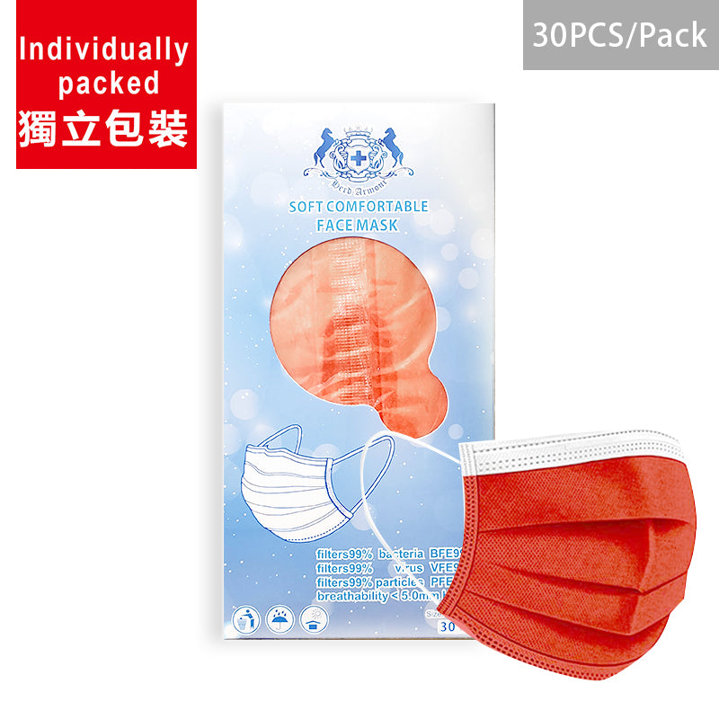 (13RI)Individual packed BFE99 VFE99 PFE99 ASTM Adult Red Masks with certificates (30masks / box)